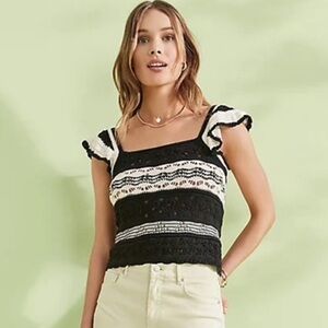 LOFT Black and Cream Lace Blouse